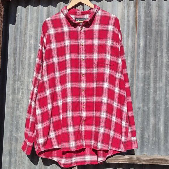Cabelas Men's 2XL-Tall Red Plaid Flannel Shirt Button Up Long Sleeves - Picture 3 of 10